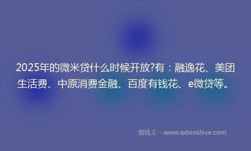 2025年的微米贷什么时候开放?有:融逸花、美团生活费、中原消费金融、百度有钱花、e微贷等。