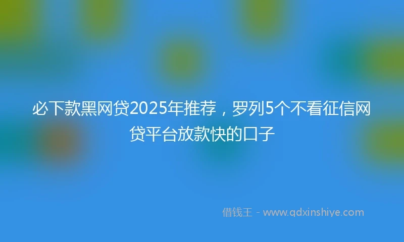 必下款黑网贷2025年推荐，罗列5个不看征信网贷平台放款快的口子