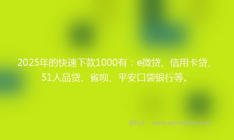 2025年的快速下款1000有：e微贷、信用卡贷、51人品贷、省呗、平安口袋银行等。