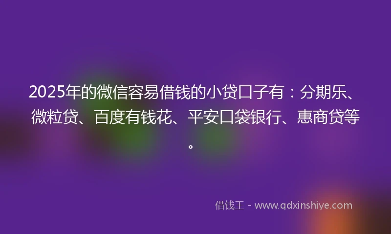 2025年的微信容易借钱的小贷口子有：分期乐、微粒贷、百度有钱花、平安口袋银行、惠商贷等。