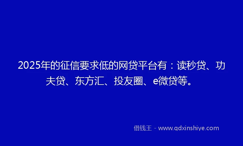 2025年的征信要求低的网贷平台有：读秒贷、功夫贷、东方汇、投友圈、e微贷等。