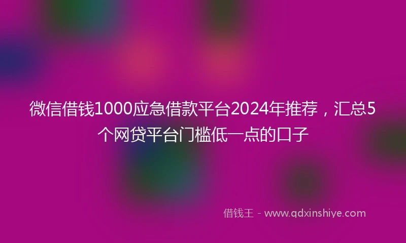 微信借钱1000应急借款平台2024年推荐，汇总5个网贷平台门槛低一点的口子