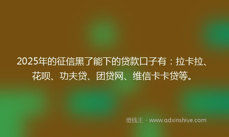 2025年的征信黑了能下的贷款口子有：拉卡拉、花呗、功夫贷、团贷网、维信卡卡贷等。