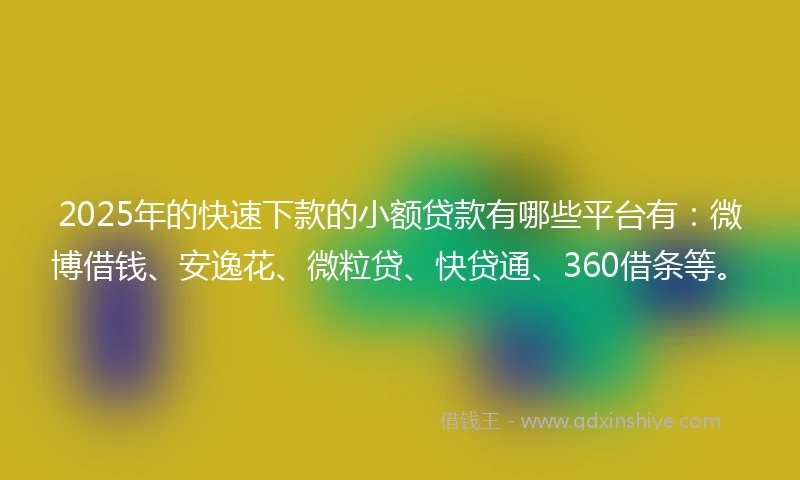 2025年的快速下款的小额贷款有哪些平台有：微博借钱、安逸花、微粒贷、快贷通、360借条等。