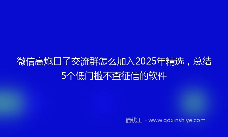 微信高炮口子交流群怎么加入2025年精选，总结5个低门槛不查征信的软件