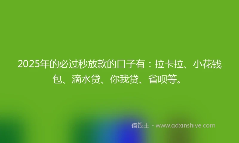 2025年的必过秒放款的口子有：拉卡拉、小花钱包、滴水贷、你我贷、省呗等。