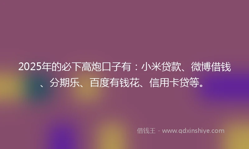 2025年的必下高炮口子有：小米贷款、微博借钱、分期乐、百度有钱花、信用卡贷等。