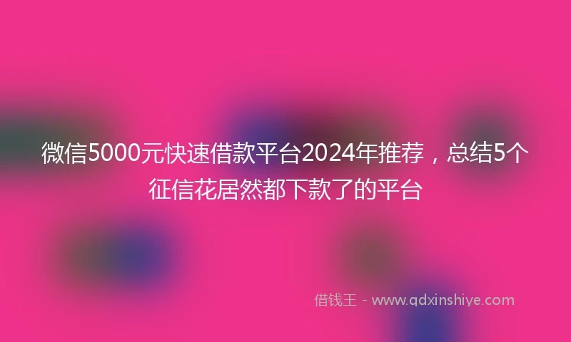 微信5000元快速借款平台2024年推荐，总结5个征信花居然都下款了的平台