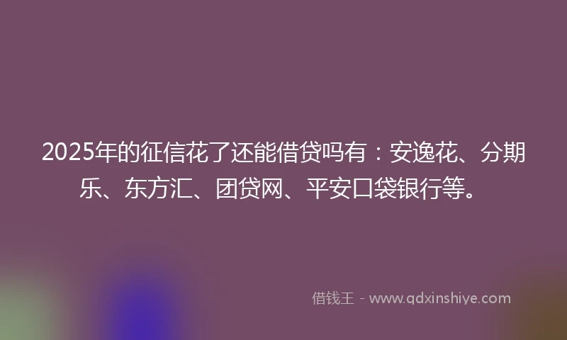 2025年的征信花了还能借贷吗有：安逸花、分期乐、东方汇、团贷网、平安口袋银行等。