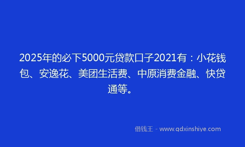 2025年的必下5000元贷款口子2021有:小花钱包、安逸花、美团生活费、中原消费金融、快贷通等。