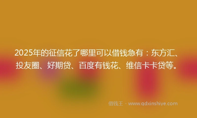 2025年的征信花了哪里可以借钱急有：东方汇、投友圈、好期贷、百度有钱花、维信卡卡贷等。