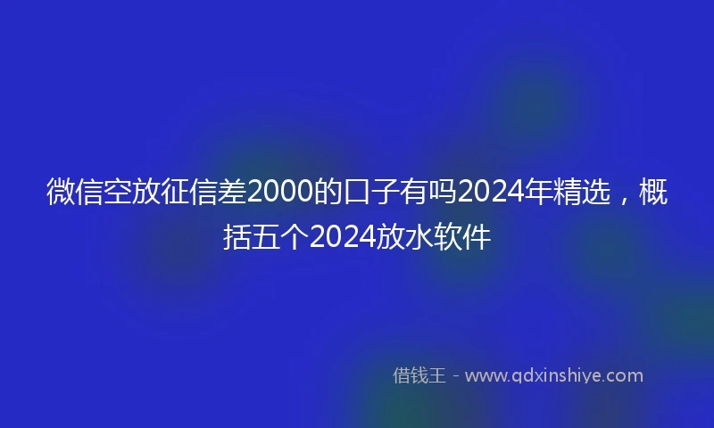 微信空放征信差2000的口子有吗2024年精选，概括五个2024放水软件