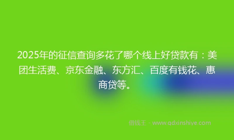 2025年的征信查询多花了哪个线上好贷款有：美团生活费、京东金融、东方汇、百度有钱花、惠商贷等。