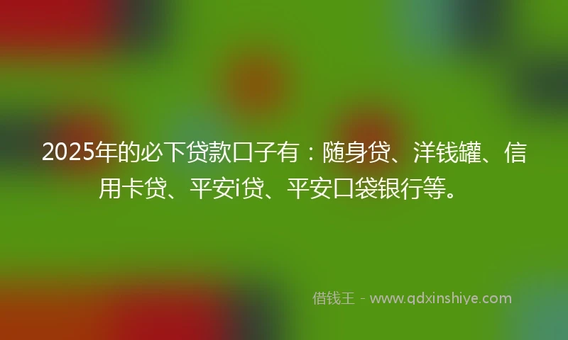 2025年的必下贷款口子有:随身贷、洋钱罐、信用卡贷、平安i贷、平安口袋银行等。