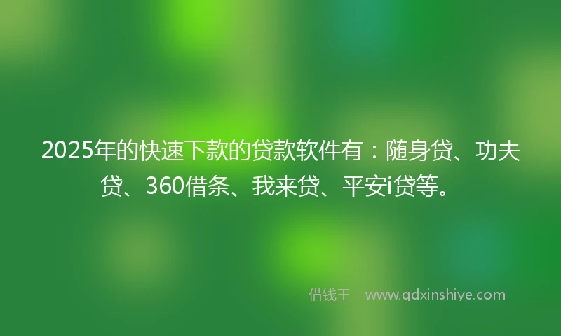 2025年的快速下款的贷款软件有：随身贷、功夫贷、360借条、我来贷、平安i贷等。