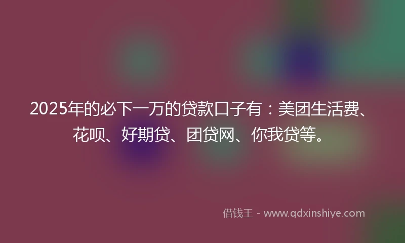 2025年的必下一万的贷款口子有：美团生活费、花呗、好期贷、团贷网、你我贷等。