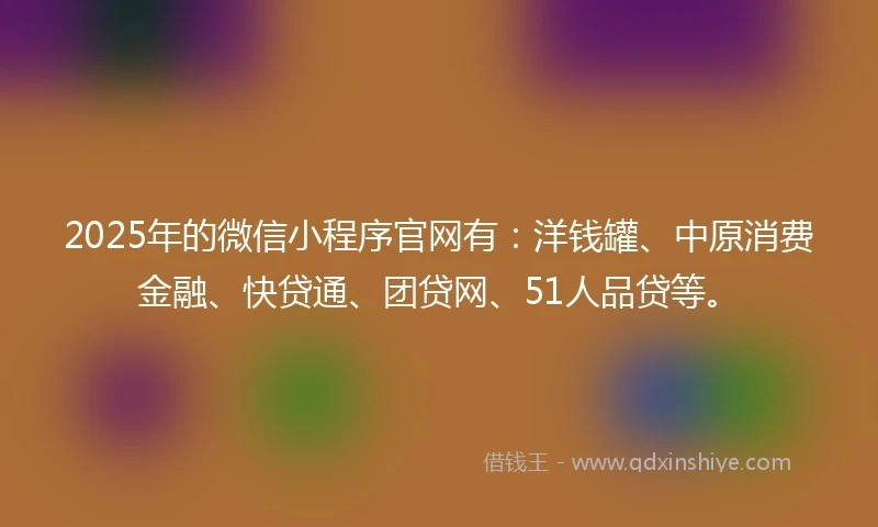 2025年的微信小程序官网有：洋钱罐、中原消费金融、快贷通、团贷网、51人品贷等。