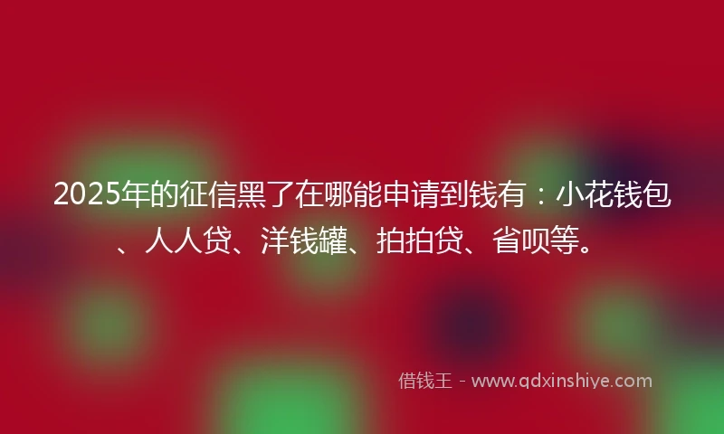 2025年的征信黑了在哪能申请到钱有：小花钱包、人人贷、洋钱罐、拍拍贷、省呗等。