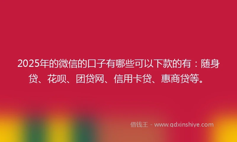 2025年的微信的口子有哪些可以下款的有：随身贷、花呗、团贷网、信用卡贷、惠商贷等。