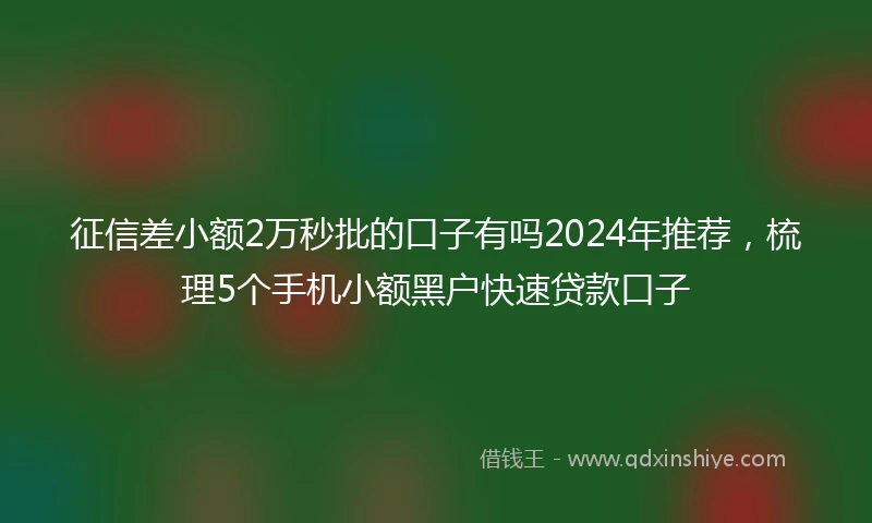 征信差小额2万秒批的口子有吗2024年推荐，梳理5个手机小额黑户快速贷款口子