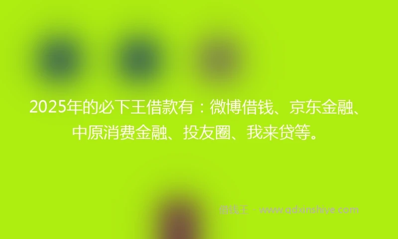 2025年的必下王借款有：微博借钱、京东金融、中原消费金融、投友圈、我来贷等。