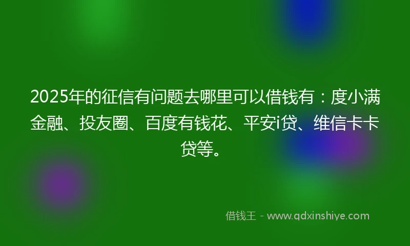 2025年的征信有问题去哪里可以借钱有：度小满金融、投友圈、百度有钱花、平安i贷、维信卡卡贷等。