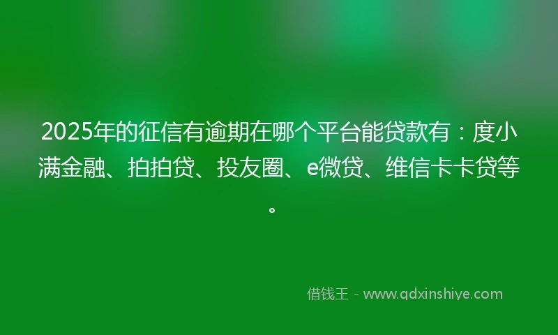 2025年的征信有逾期在哪个平台能贷款有：度小满金融、拍拍贷、投友圈、e微贷、维信卡卡贷等。