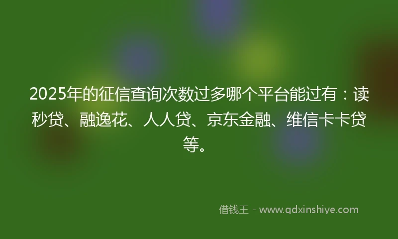 2025年的征信查询次数过多哪个平台能过有：读秒贷、融逸花、人人贷、京东金融、维信卡卡贷等。
