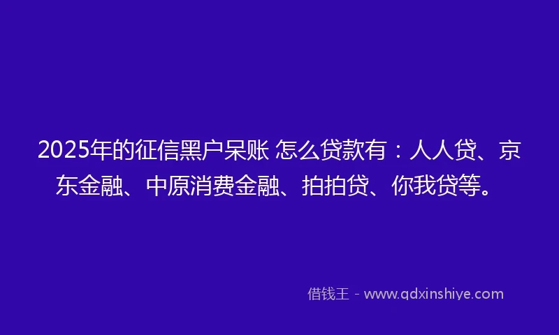 2025年的征信黑户呆账 怎么贷款有：人人贷、京东金融、中原消费金融、拍拍贷、你我贷等。
