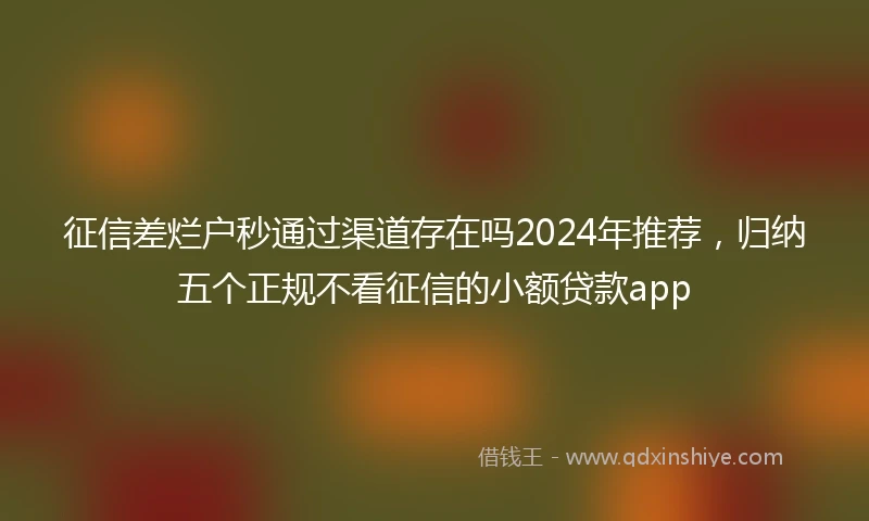 征信差烂户秒通过渠道存在吗2024年推荐，归纳五个正规不看征信的小额贷款app