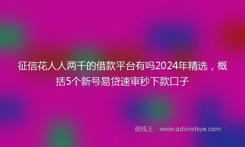 征信花人人两千的借款平台有吗2024年精选，概括5个新号易贷速审秒下款口子
