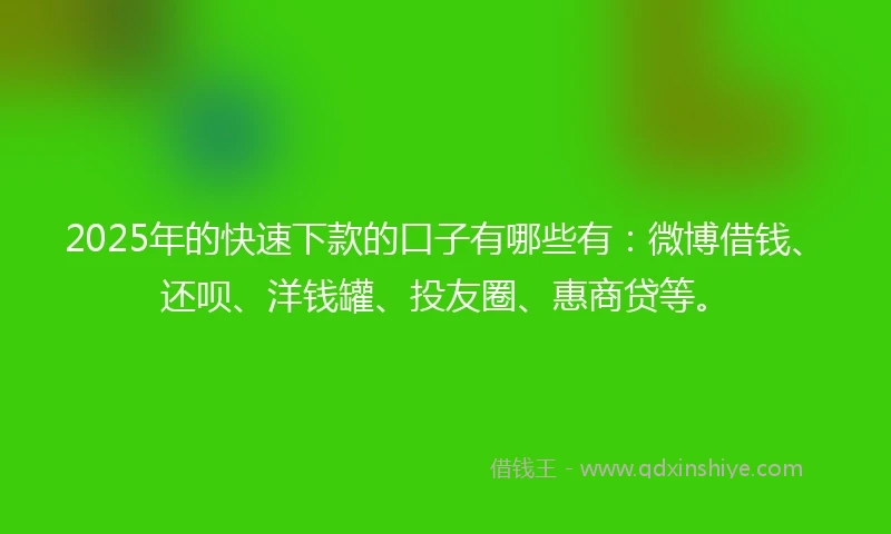 2025年的快速下款的口子有哪些有：微博借钱、还呗、洋钱罐、投友圈、惠商贷等。
