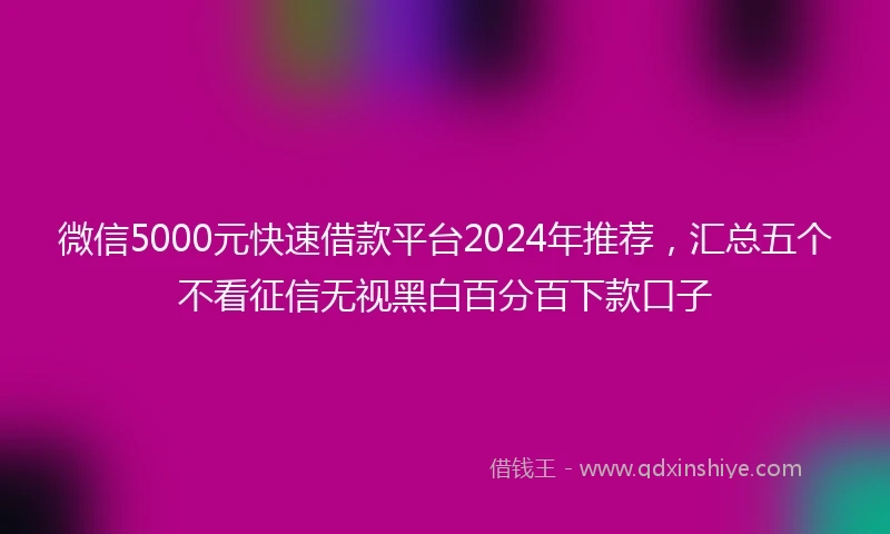 微信5000元快速借款平台2024年推荐，汇总五个不看征信无视黑白百分百下款口子
