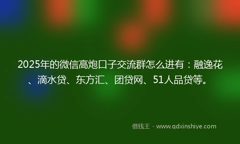 2025年的微信高炮口子交流群怎么进有：融逸花、滴水贷、东方汇、团贷网、51人品贷等。