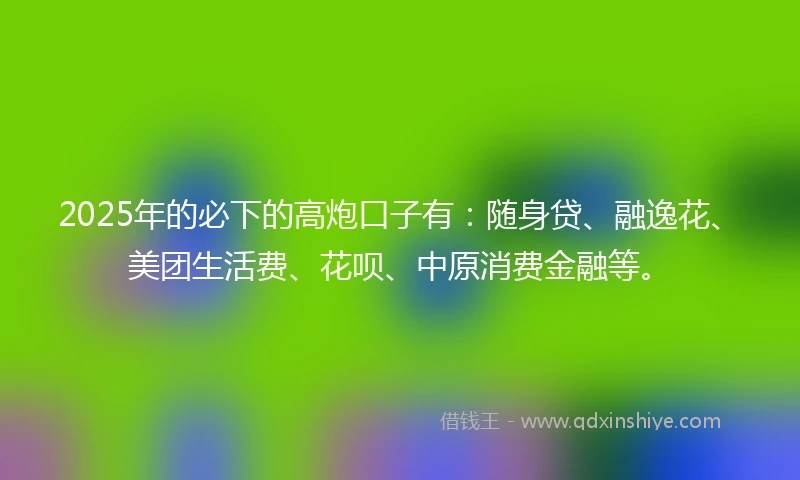 2025年的必下的高炮口子有：随身贷、融逸花、美团生活费、花呗、中原消费金融等。