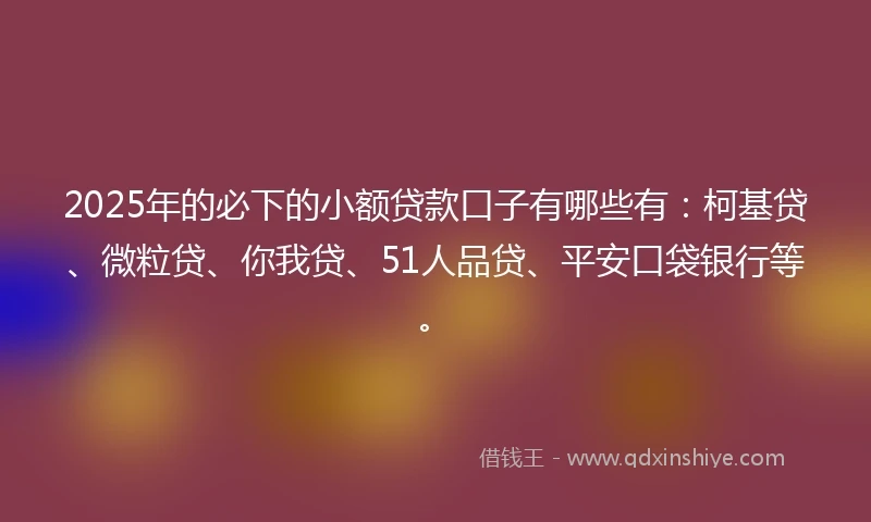 2025年的必下的小额贷款口子有哪些有：柯基贷、微粒贷、你我贷、51人品贷、平安口袋银行等。