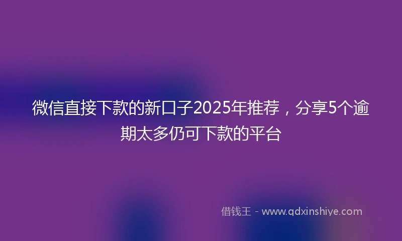 微信直接下款的新口子2025年推荐，分享5个逾期太多仍可下款的平台