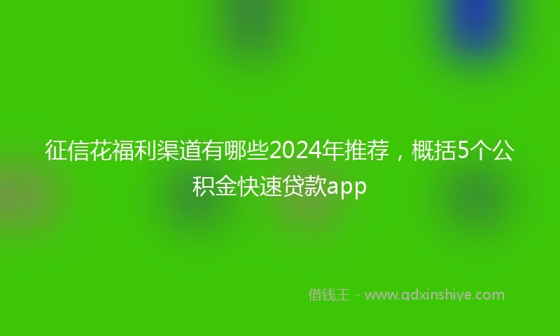 征信花福利渠道有哪些2024年推荐，概括5个公积金快速贷款app
