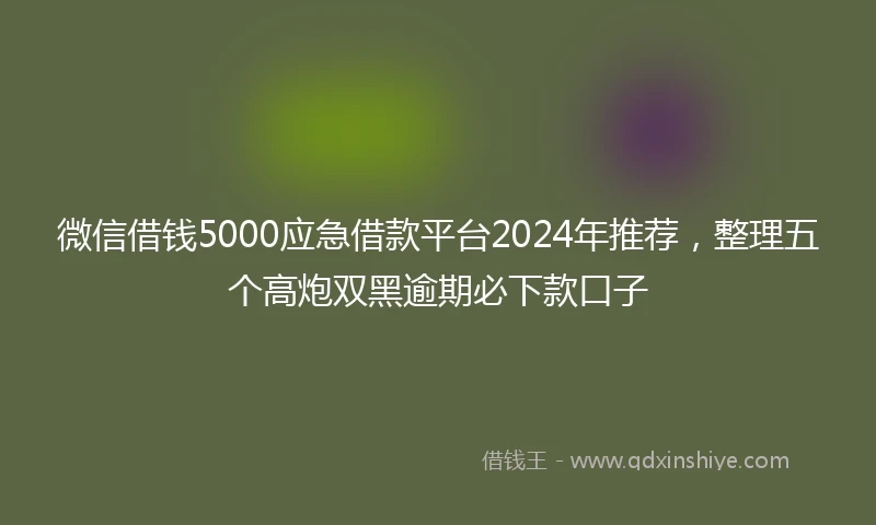 微信借钱5000应急借款平台2024年推荐，整理五个高炮双黑逾期必下款口子