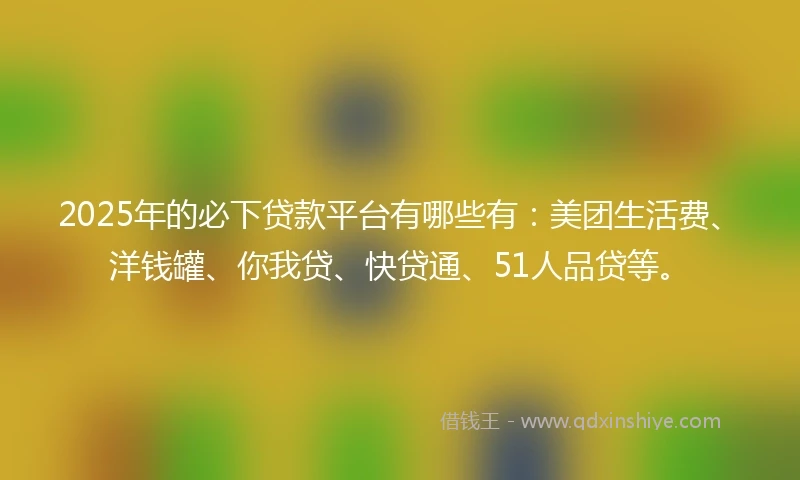 2025年的必下贷款平台有哪些有：美团生活费、洋钱罐、你我贷、快贷通、51人品贷等。