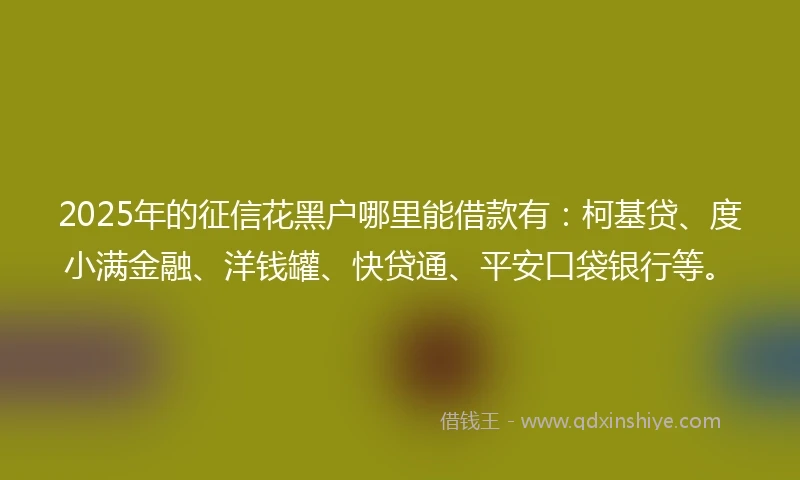 2025年的征信花黑户哪里能借款有：柯基贷、度小满金融、洋钱罐、快贷通、平安口袋银行等。