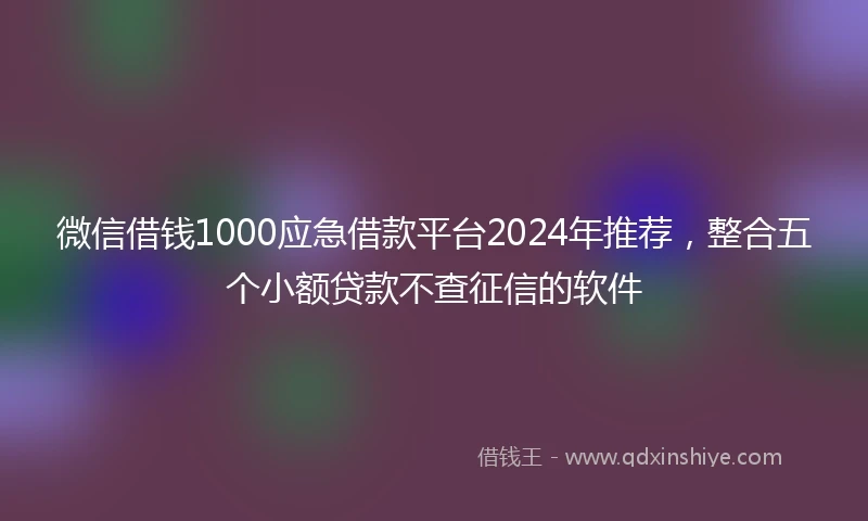 微信借钱1000应急借款平台2024年推荐，整合五个小额贷款不查征信的软件