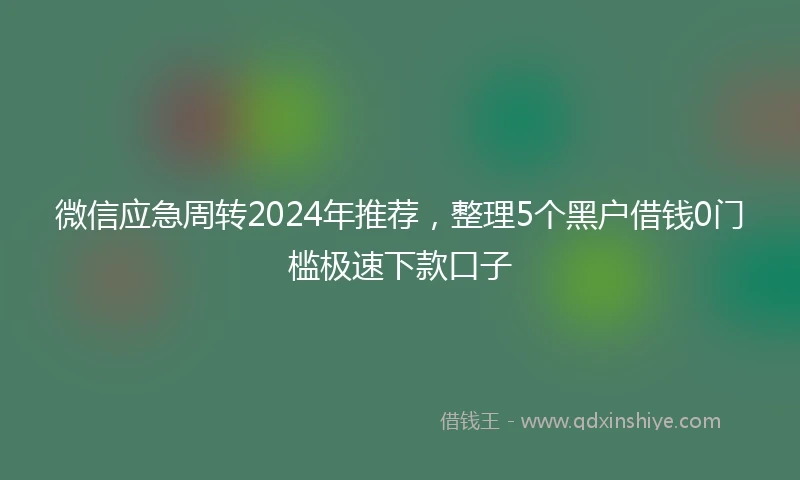 微信应急周转2024年推荐，整理5个黑户借钱0门槛极速下款口子
