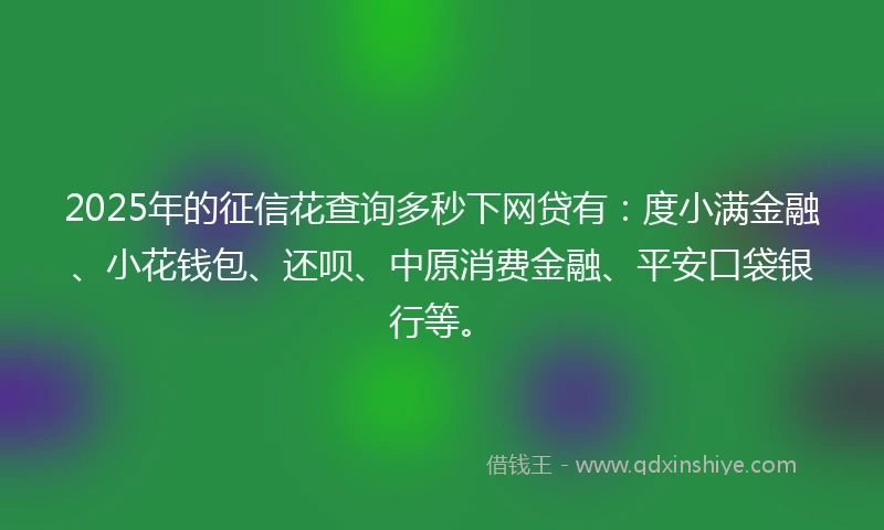 2025年的征信花查询多秒下网贷有：度小满金融、小花钱包、还呗、中原消费金融、平安口袋银行等。
