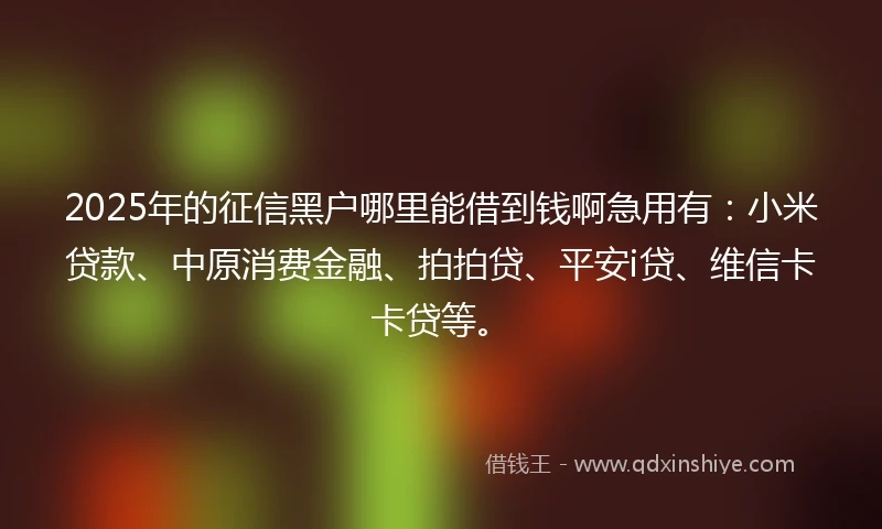2025年的征信黑户哪里能借到钱啊急用有：小米贷款、中原消费金融、拍拍贷、平安i贷、维信卡卡贷等。