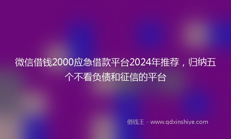 微信借钱2000应急借款平台2024年推荐，归纳五个不看负债和征信的平台