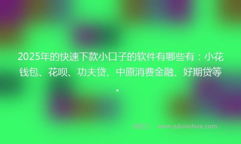 2025年的快速下款小口子的软件有哪些有:小花钱包、花呗、功夫贷、中原消费金融、好期贷等。