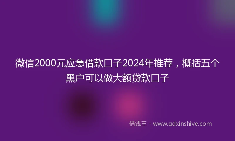 微信2000元应急借款口子2024年推荐，概括五个黑户可以做大额贷款口子