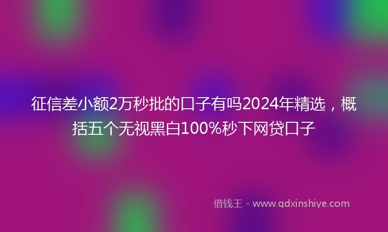 征信差小额2万秒批的口子有吗2024年精选，概括五个无视黑白100%秒下网贷口子