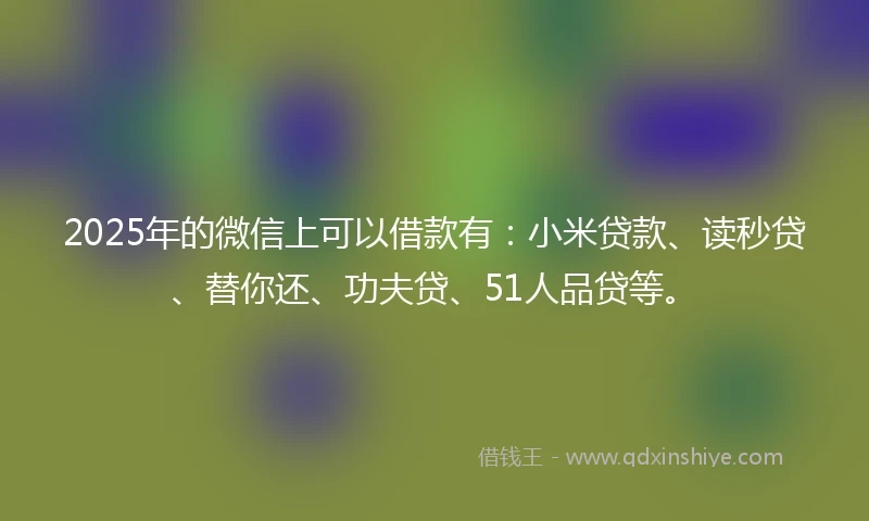 2025年的微信上可以借款有：小米贷款、读秒贷、替你还、功夫贷、51人品贷等。